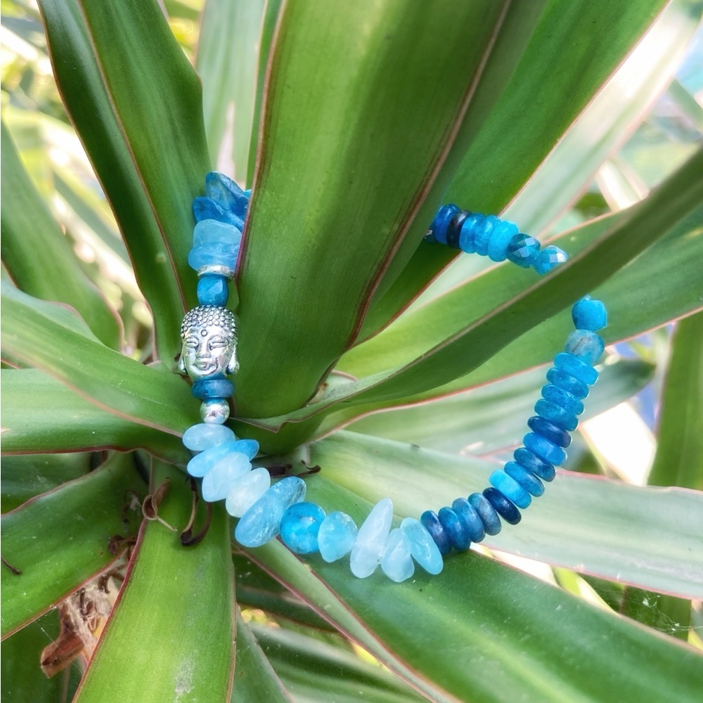 Blue Apatite kyanite Buddha Bracelet